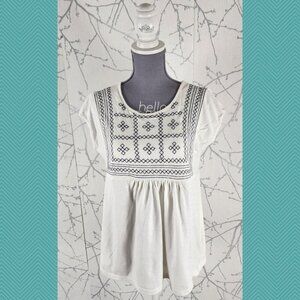 Ella Moss White Embroidered Cotton Modal Blend Flowy Tee